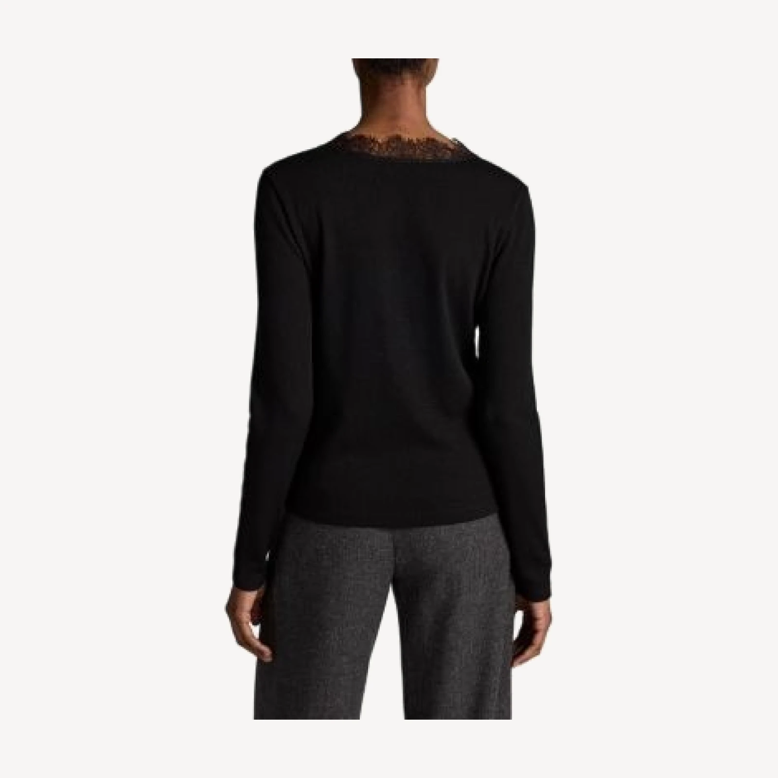 Vince Lace Trim Long Sleeve V Neck Top