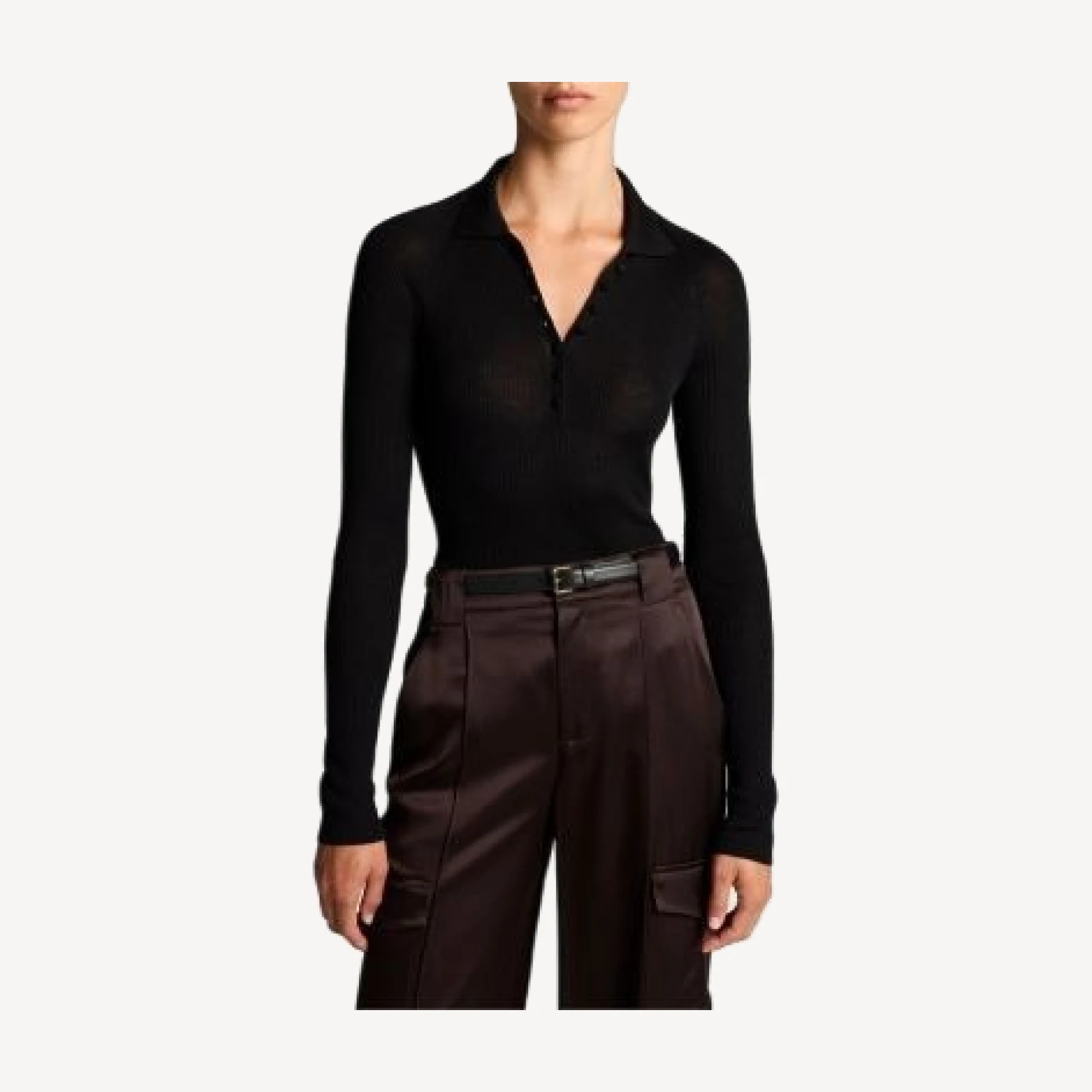 Vince Wool Silk Ribbed Raglan Polo Top
