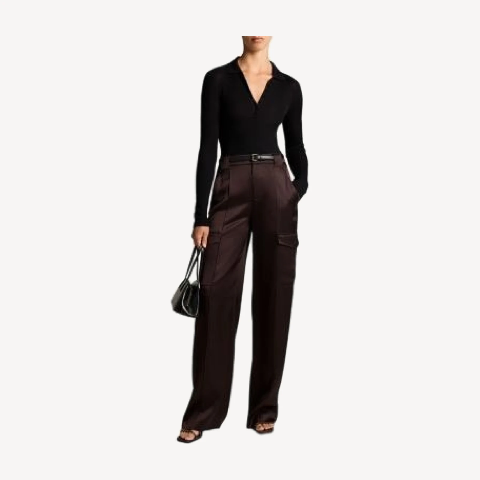 Vince Wool Silk Ribbed Raglan Polo Top