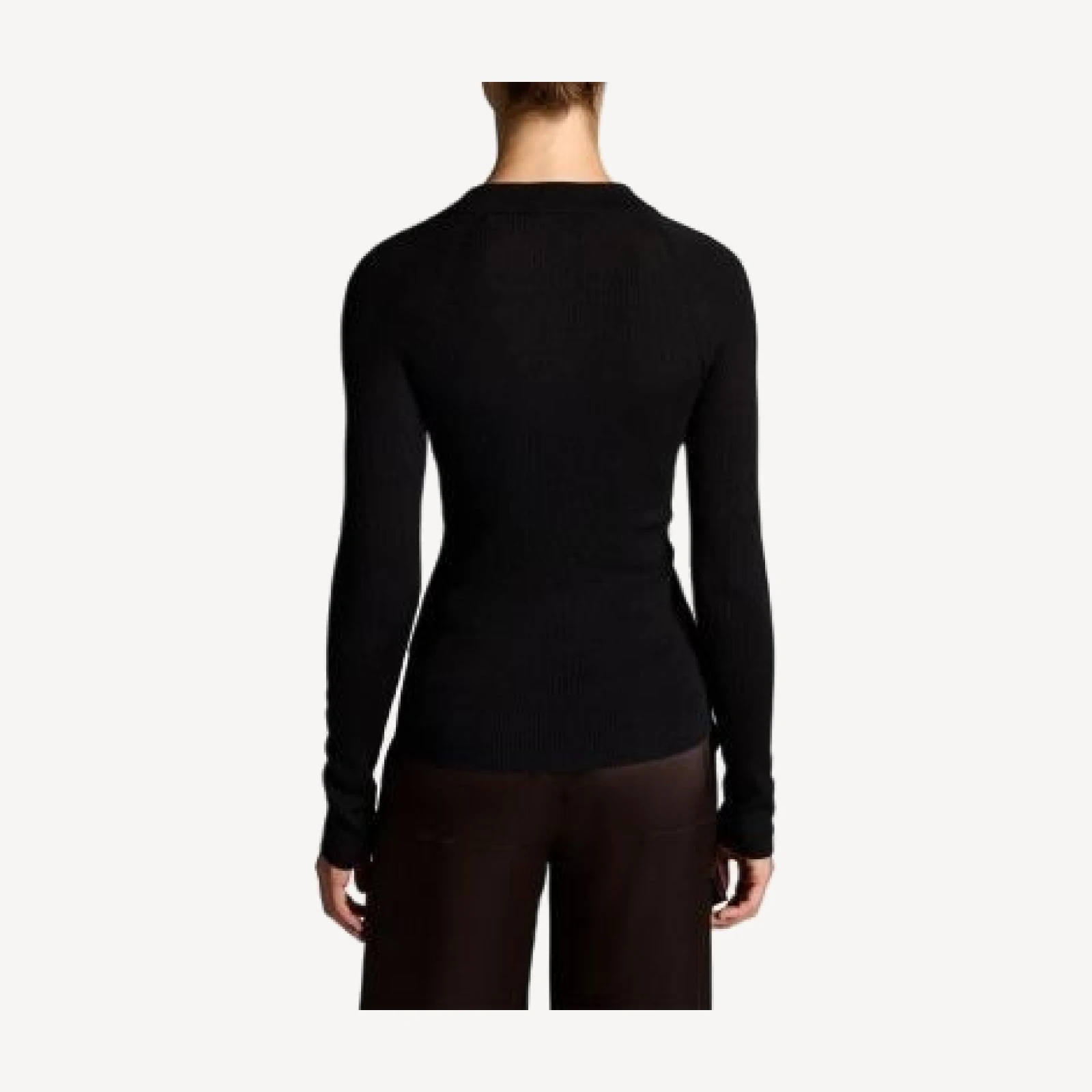 Vince Wool Silk Ribbed Raglan Polo Top