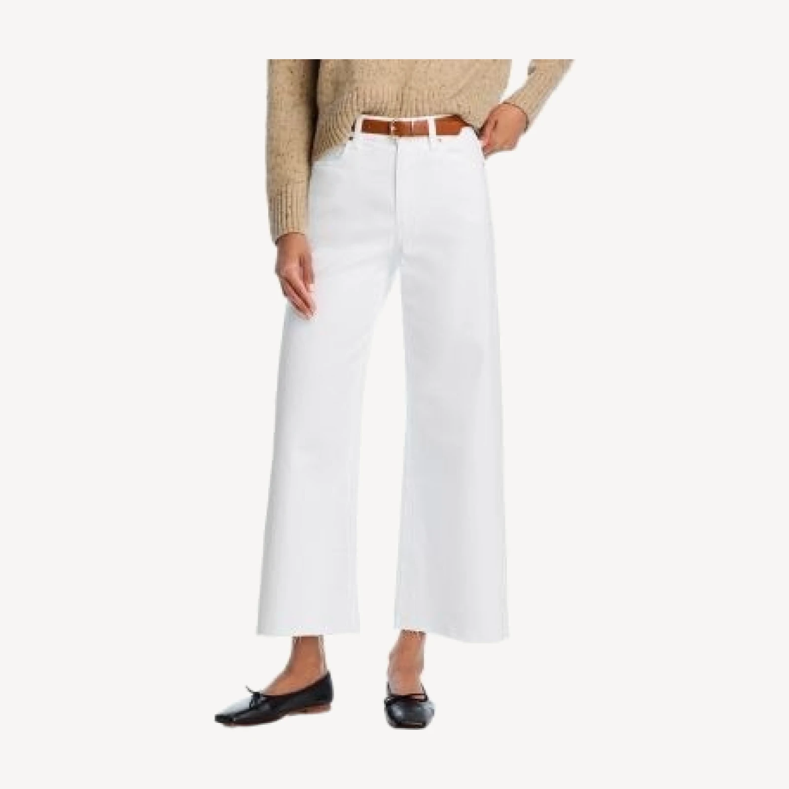 Paige Anessa Raw Hem High Rise Cropped Wide Leg Jeans in Crisp White