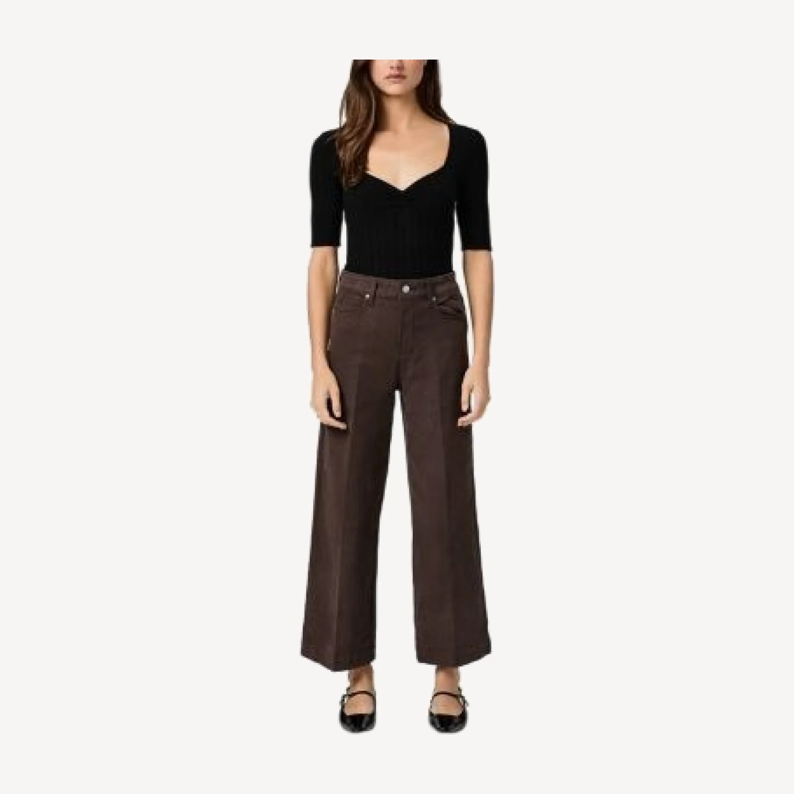 Paige Anessa Cropped Wide Leg Jeans in Rich Chocolate