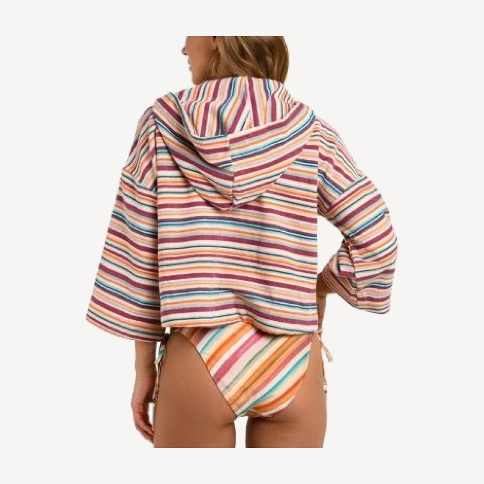 L'Agence Lee Watercolor Stripe Hoodie Swim Cover-Up