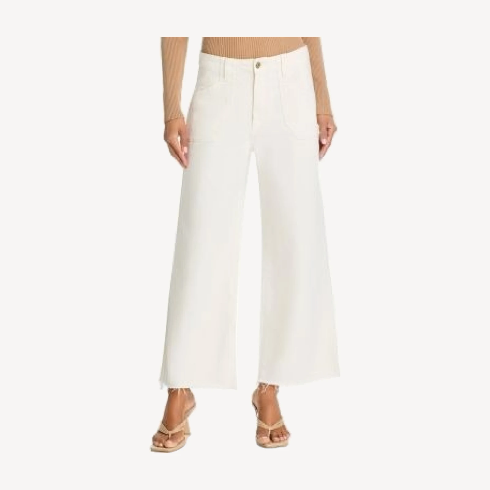 Paige Anessa High Rise Wide Leg Ankle Jeans in Tonal Ecru