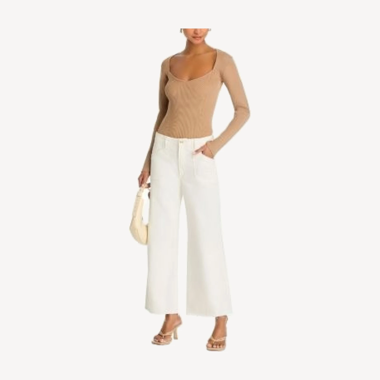 Paige Anessa High Rise Wide Leg Ankle Jeans in Tonal Ecru