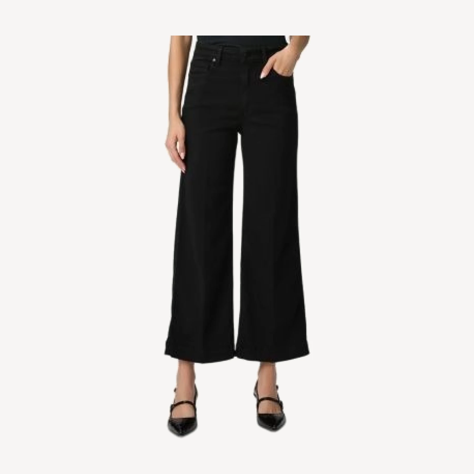 Paige Annessa Cropped Wide Leg Jeans in Black Shadow