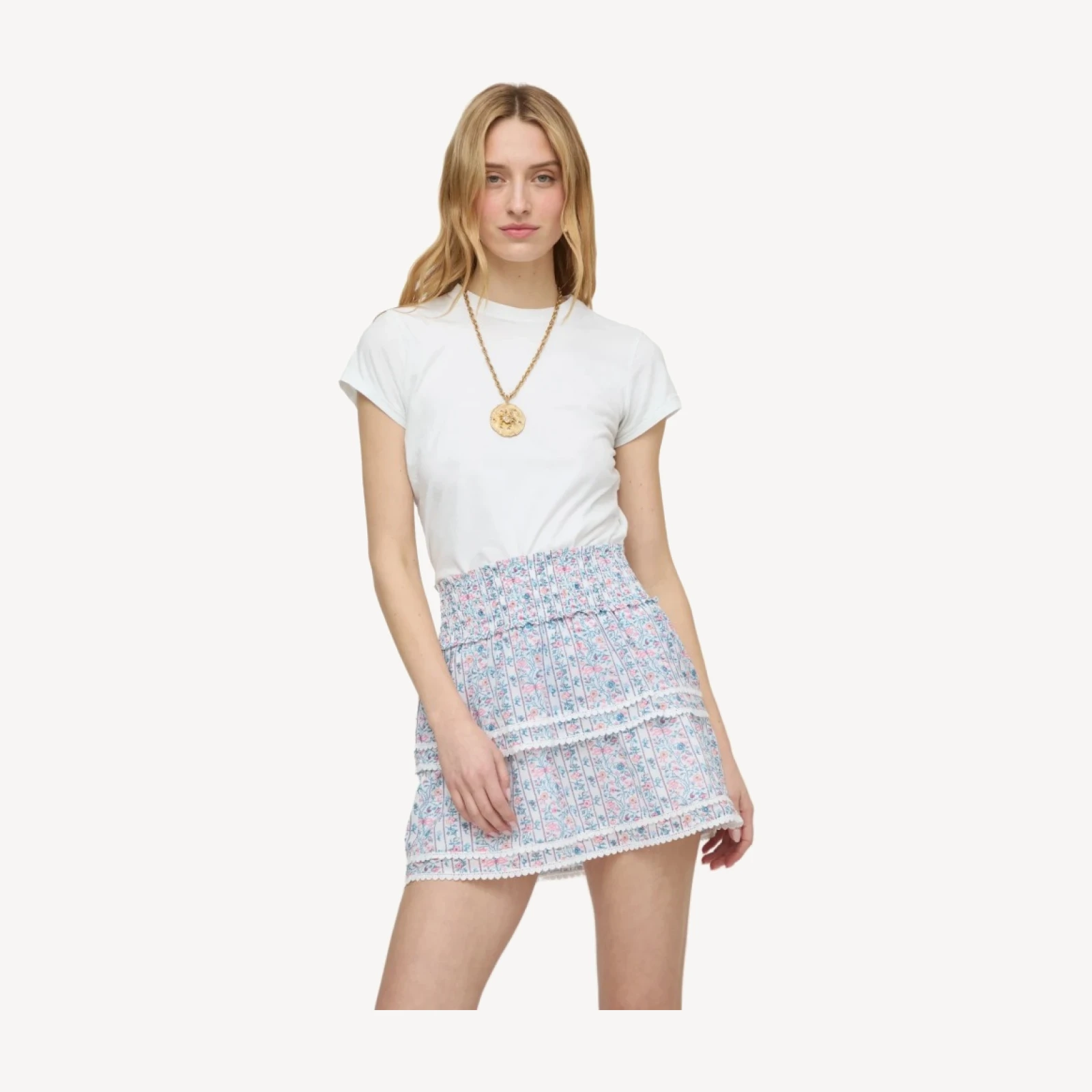 The Meena Skirt - White Etched Floral Stripe