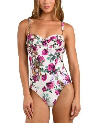 L'Agence Amie Rose Leopard Jungle Underwire Bandeau One Piece Swimsuit