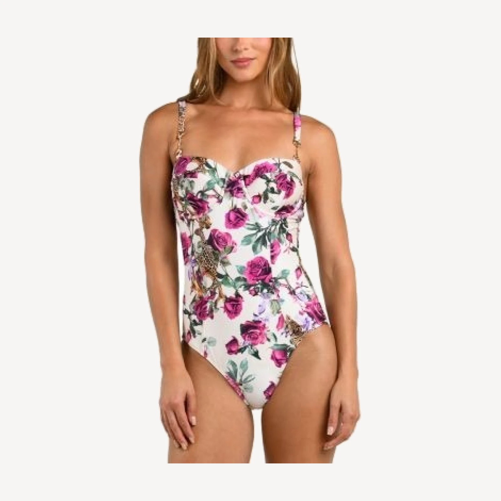 L'Agence Amie Rose Leopard Jungle Underwire Bandeau One Piece Swimsuit