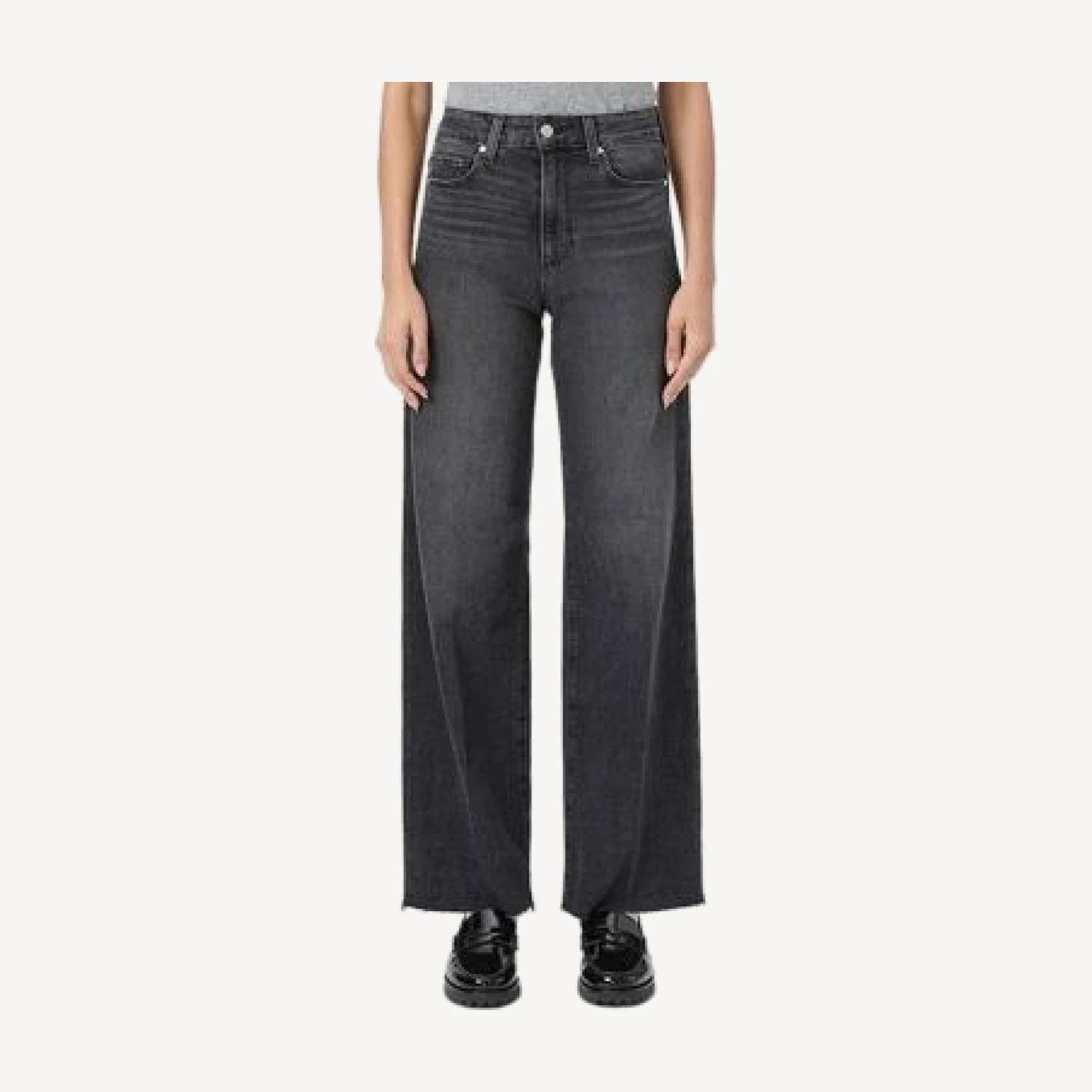 Paige Anessa High Rise Wide Leg Jeans in Viper Black Distressed