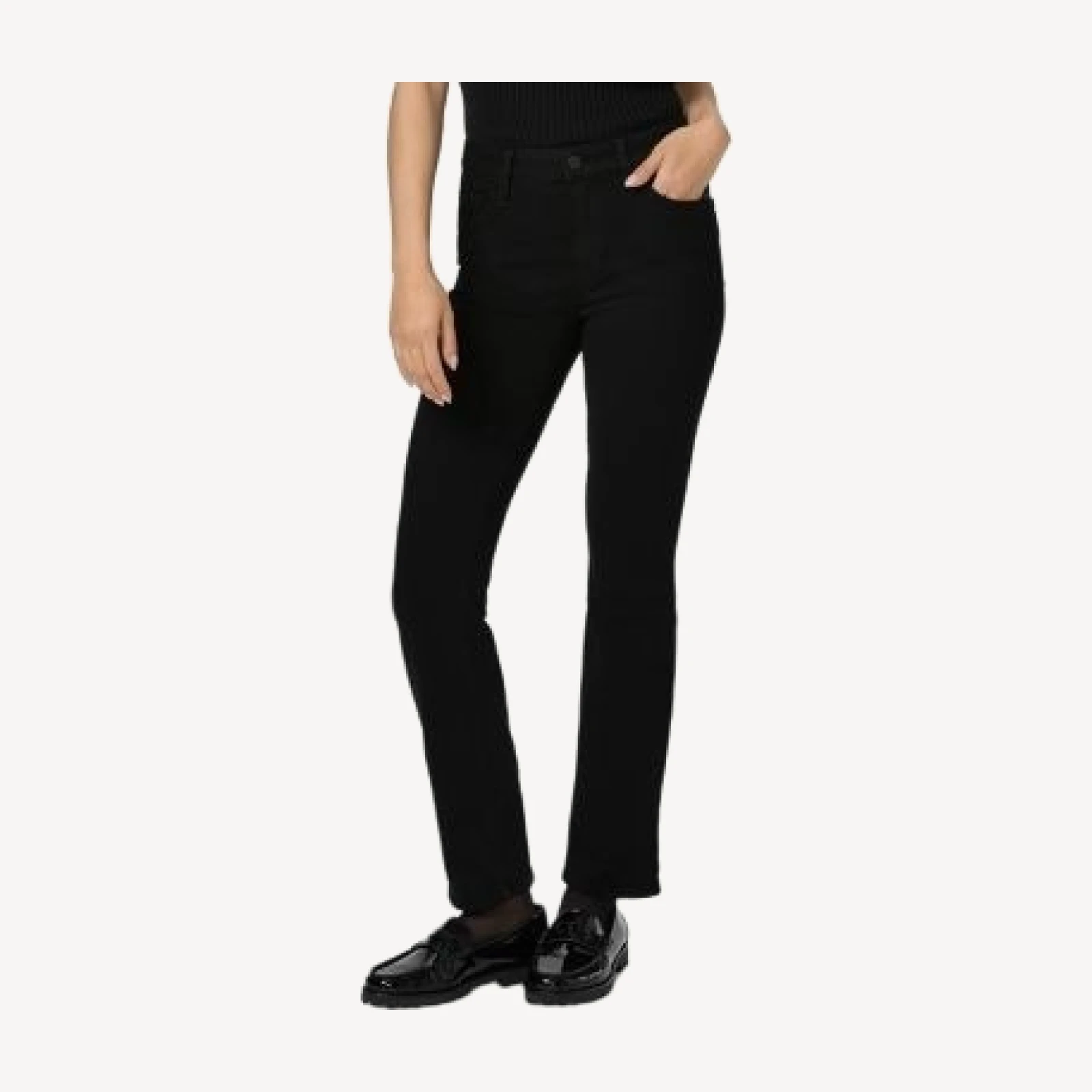Paige Cindy Petite High Rise Straight Leg Jeans in Black Shadow