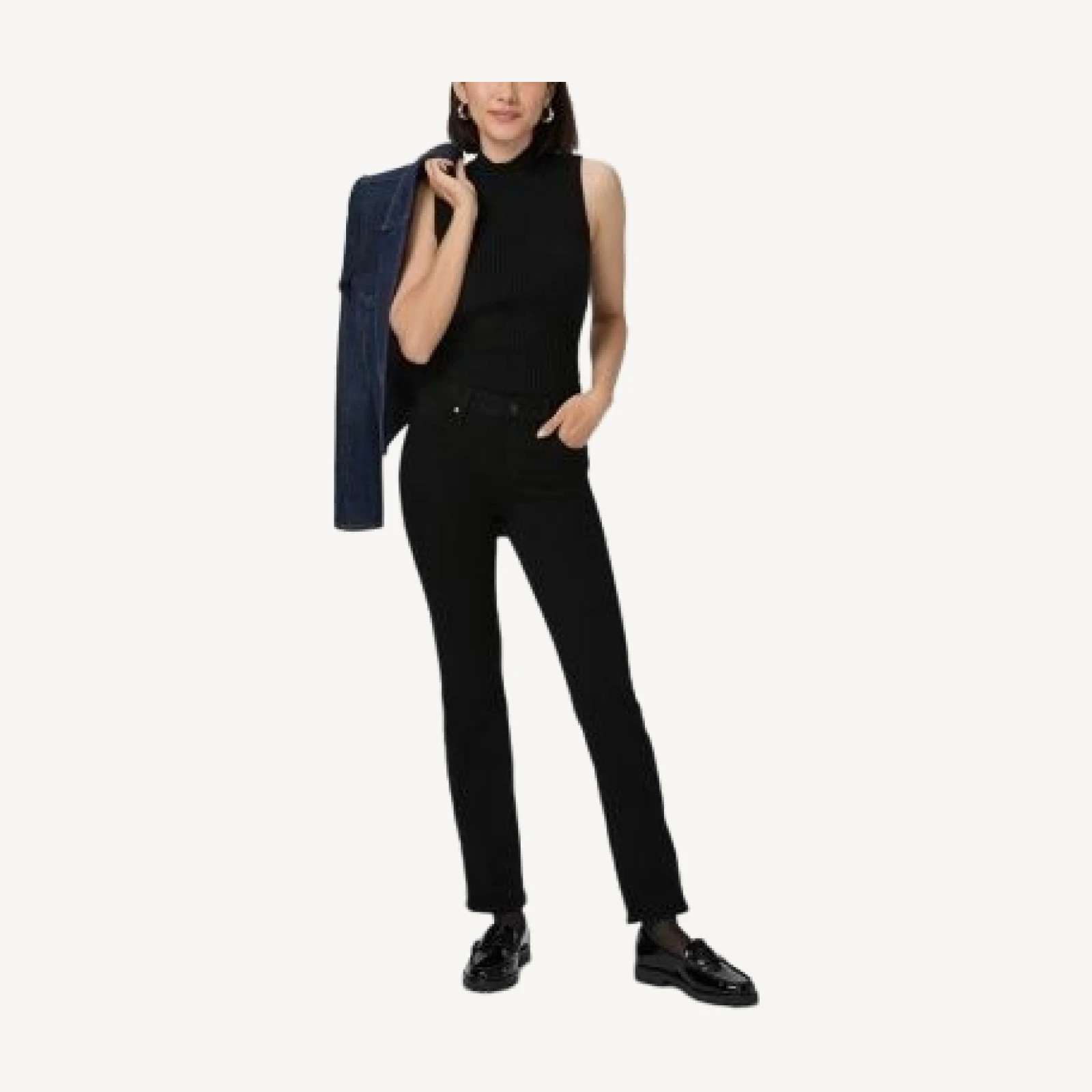 Paige Cindy Petite High Rise Straight Leg Jeans in Black Shadow