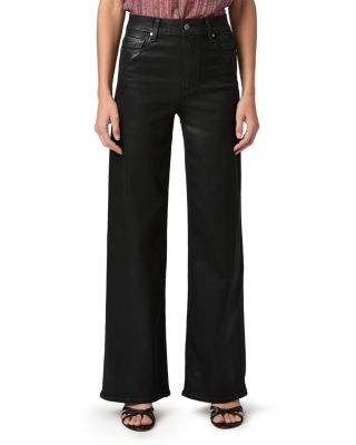 Paige Anessa High Rise Coated Wide Leg Jeans in Black Fog