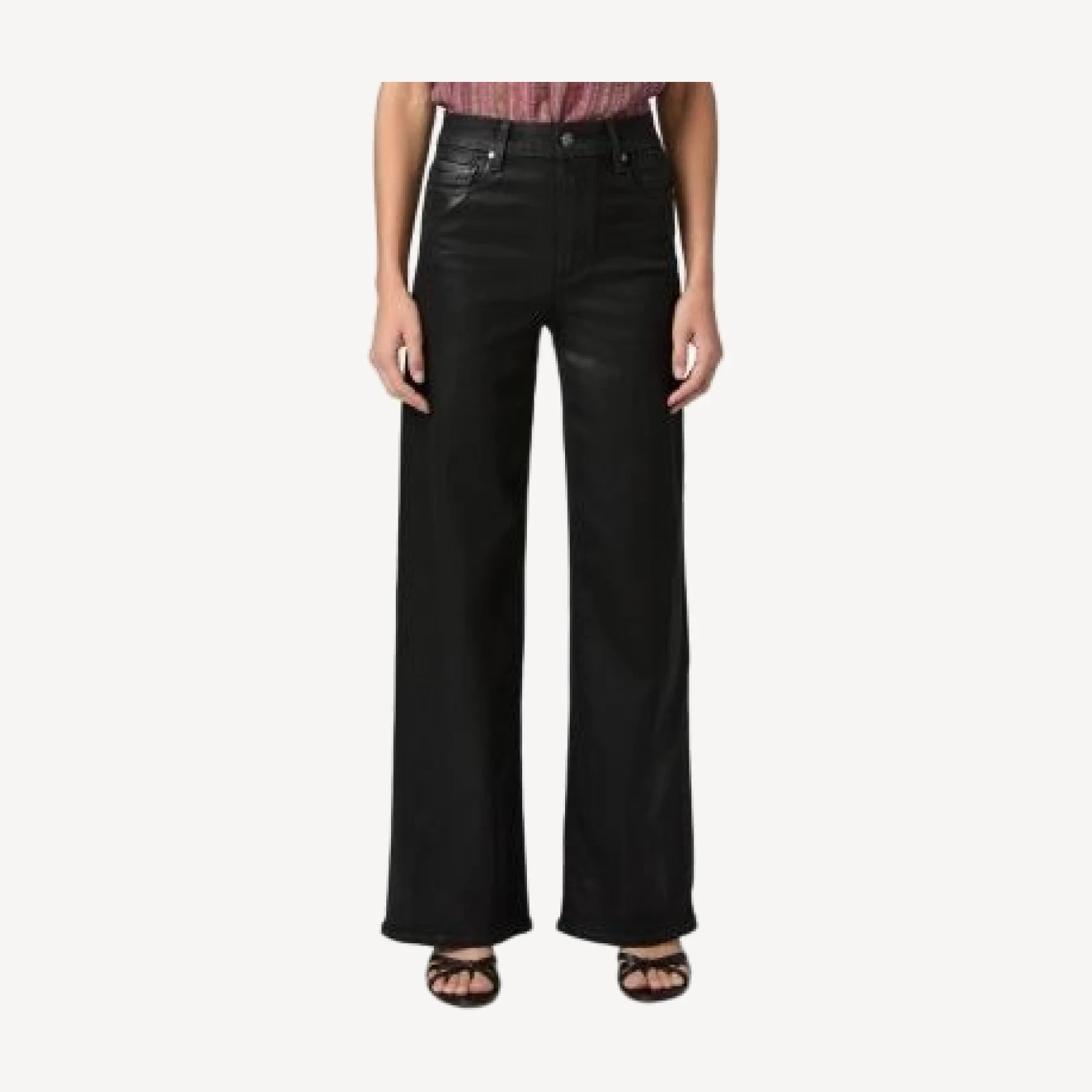 Paige Anessa High Rise Coated Wide Leg Jeans in Black Fog