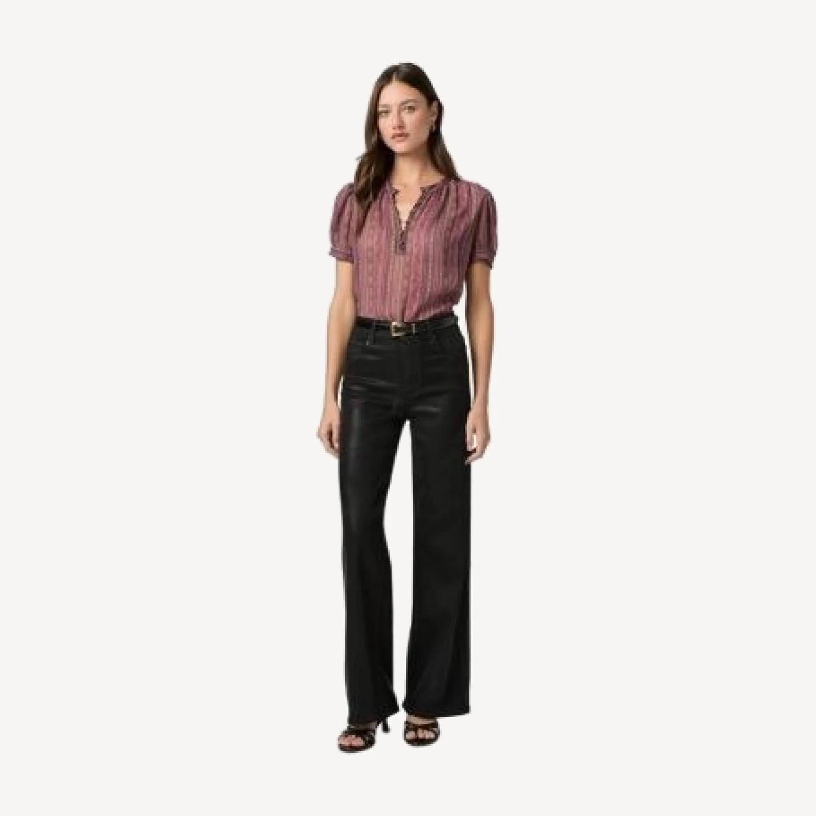 Paige Anessa High Rise Coated Wide Leg Jeans in Black Fog
