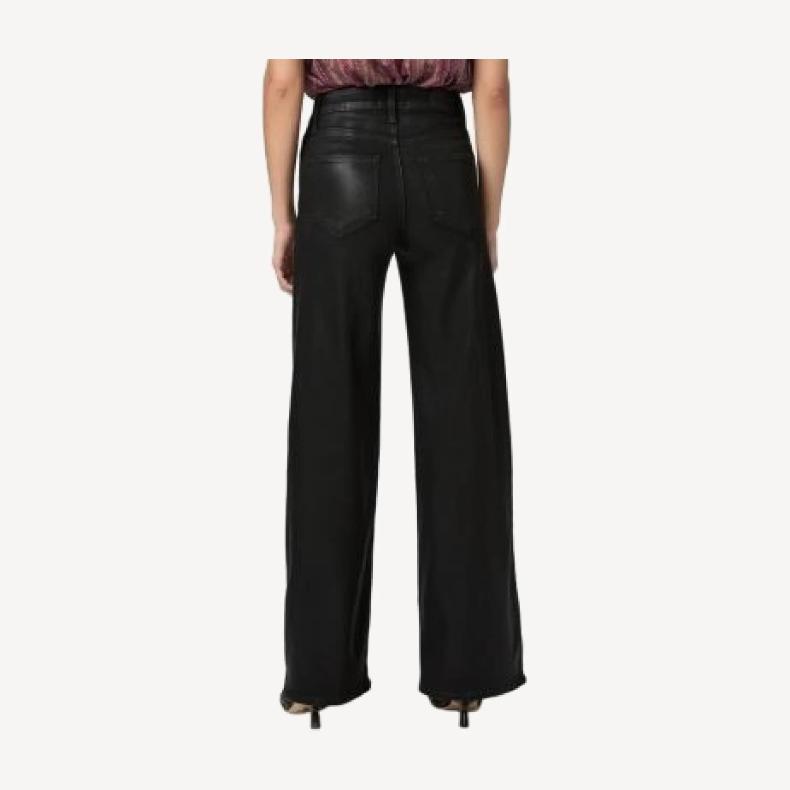 Paige Anessa High Rise Coated Wide Leg Jeans in Black Fog