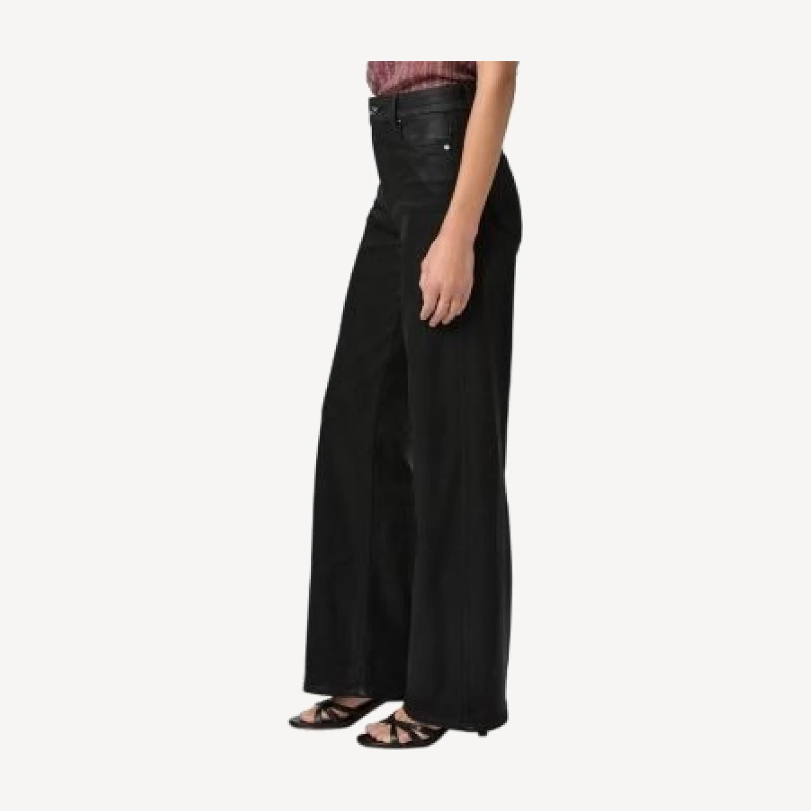 Paige Anessa High Rise Coated Wide Leg Jeans in Black Fog