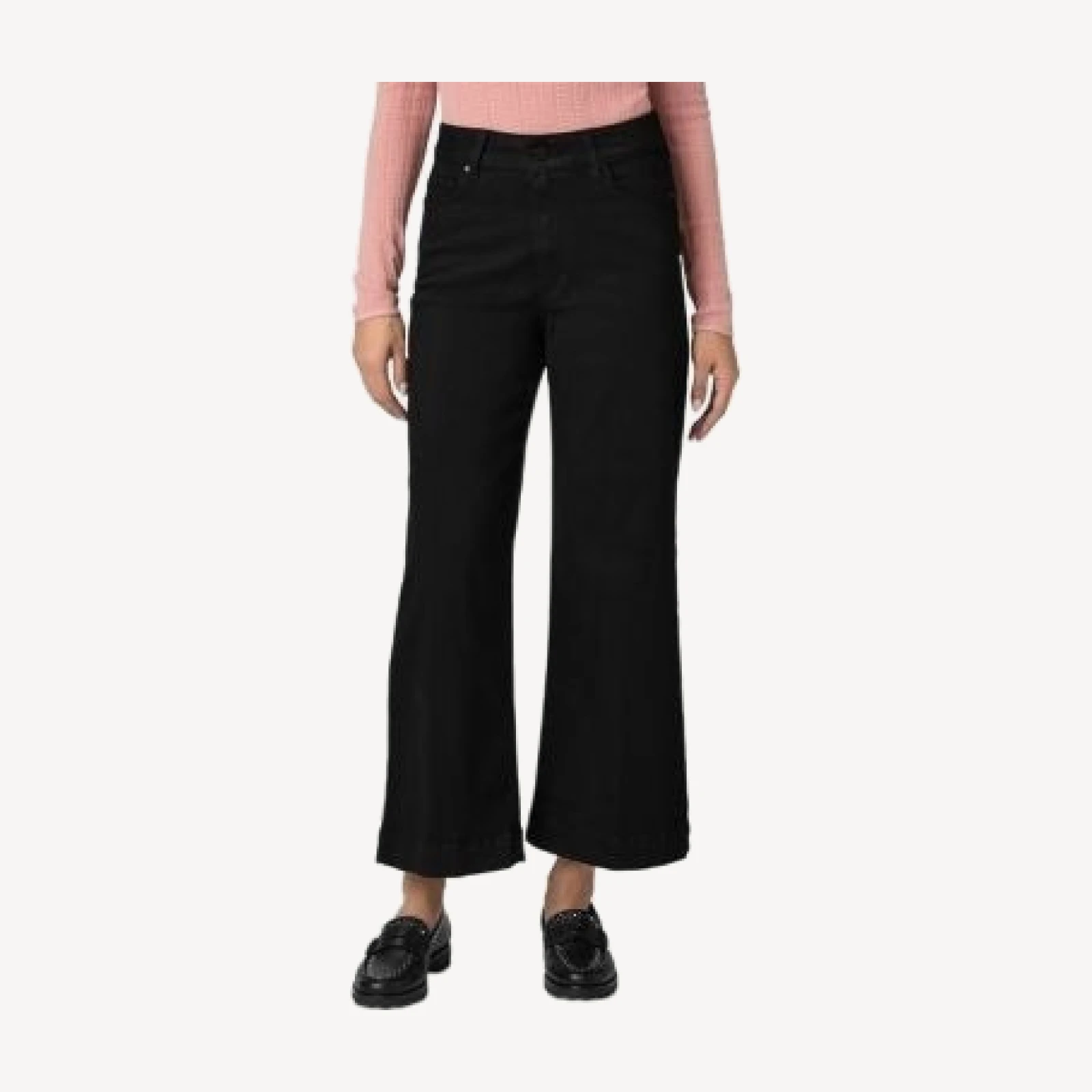 Paige Anessa Petite High Rise Wide Leg Jeans in Black Shadow