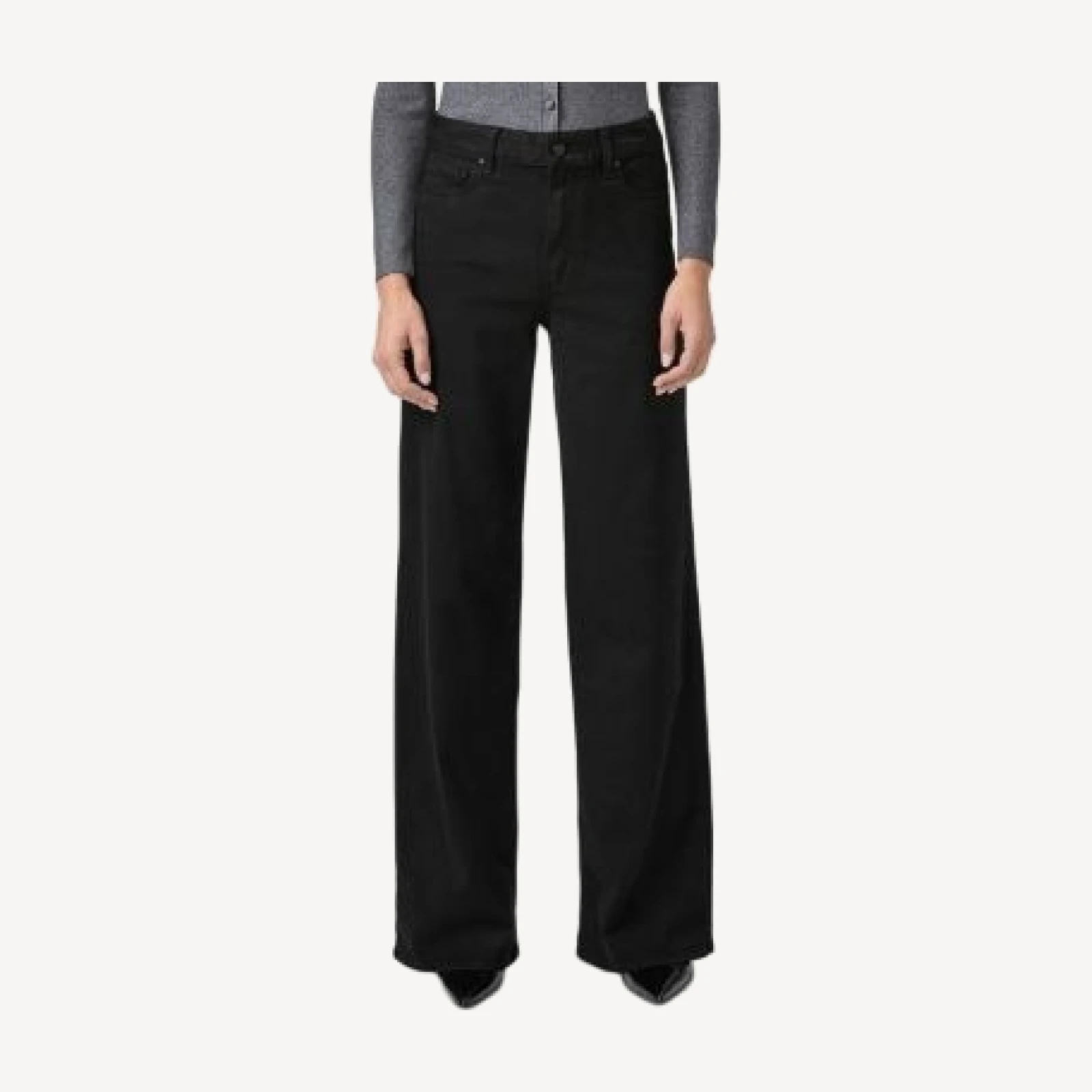 Paige Anessa High Rise Wide Leg Jeans in Black Shadow