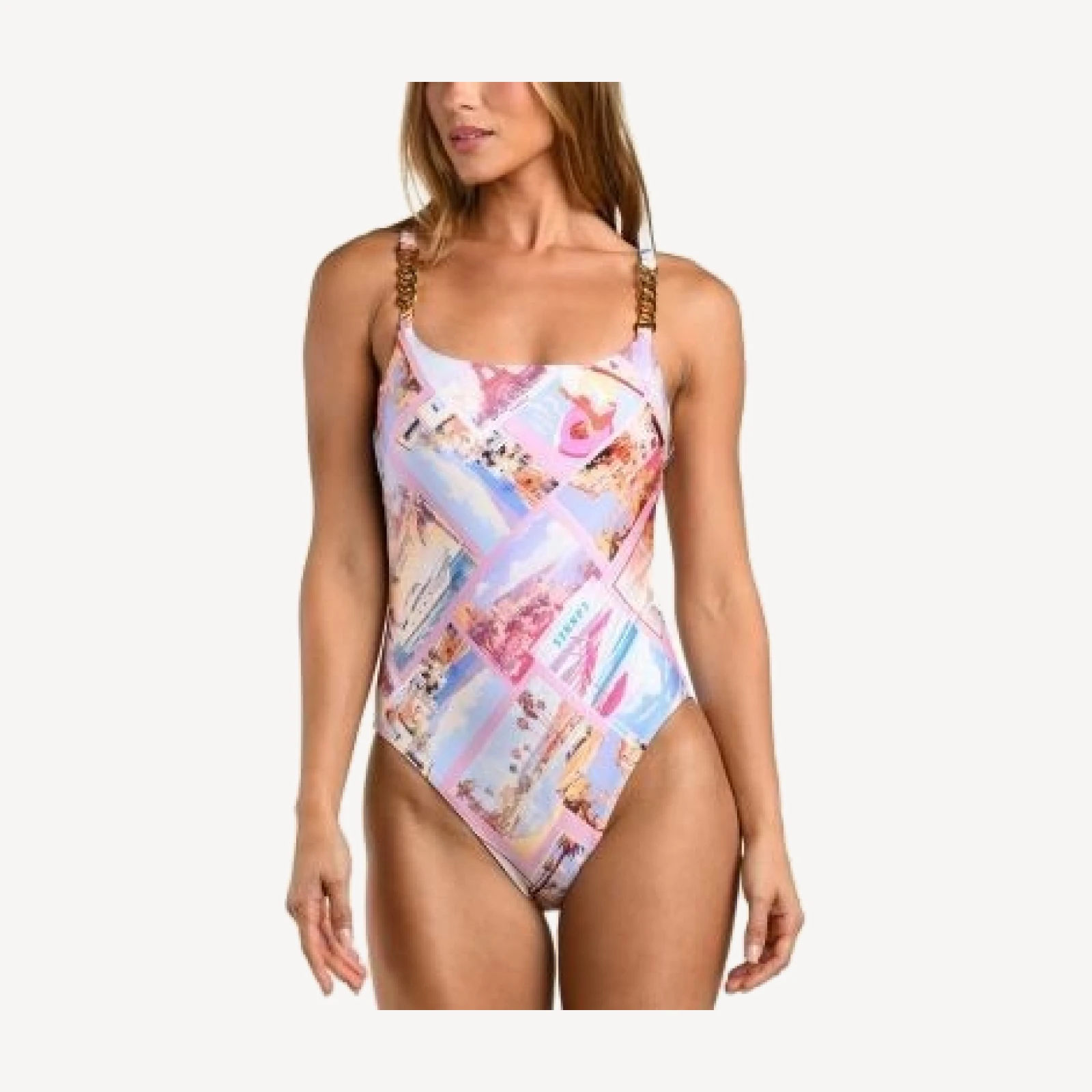 L'Agence Remi Postcard Print Basic Lingerie One Piece Swimsuit