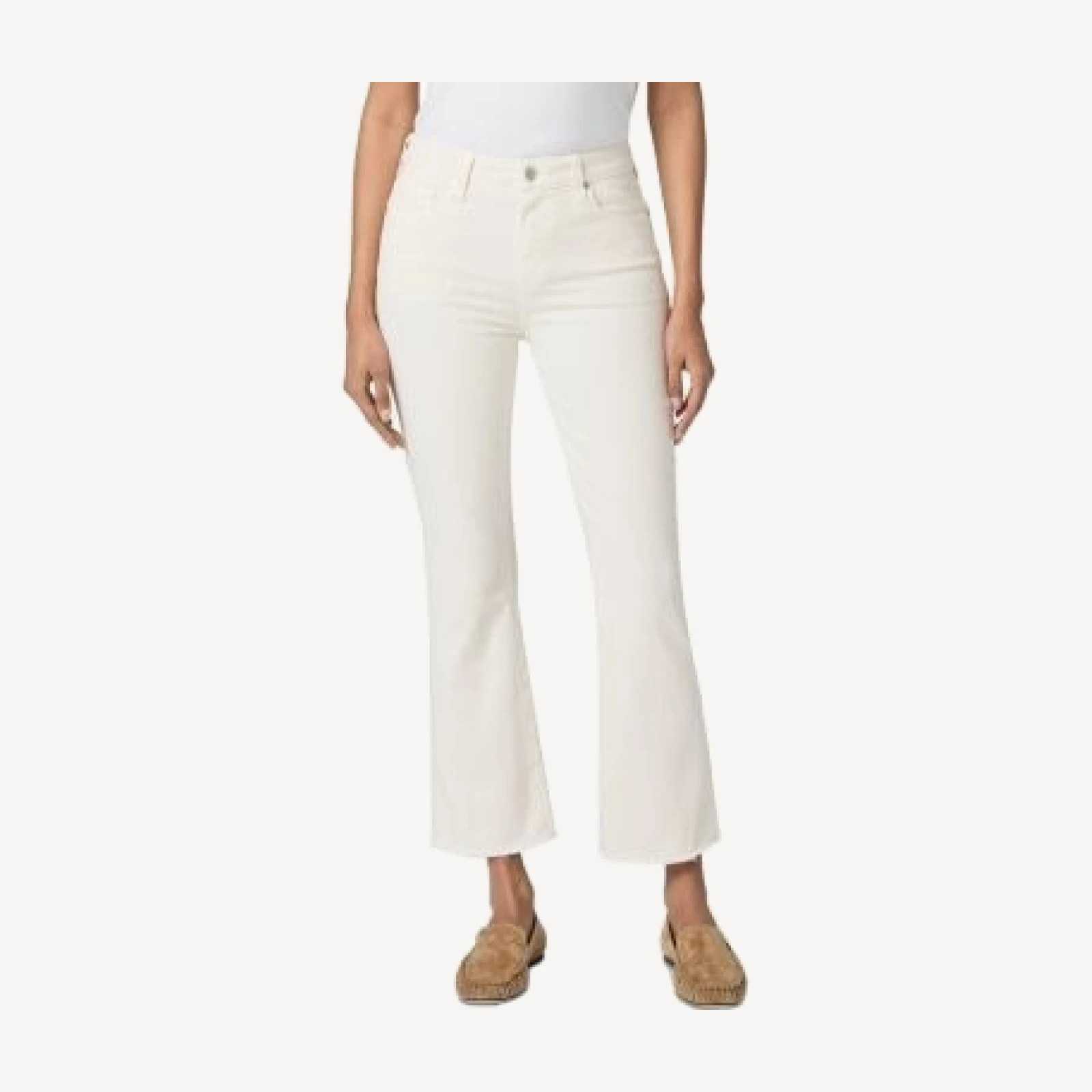 Paige Mason Crop Mid Rise Bootcut Raw-Edge Jeans in Cream Cloud