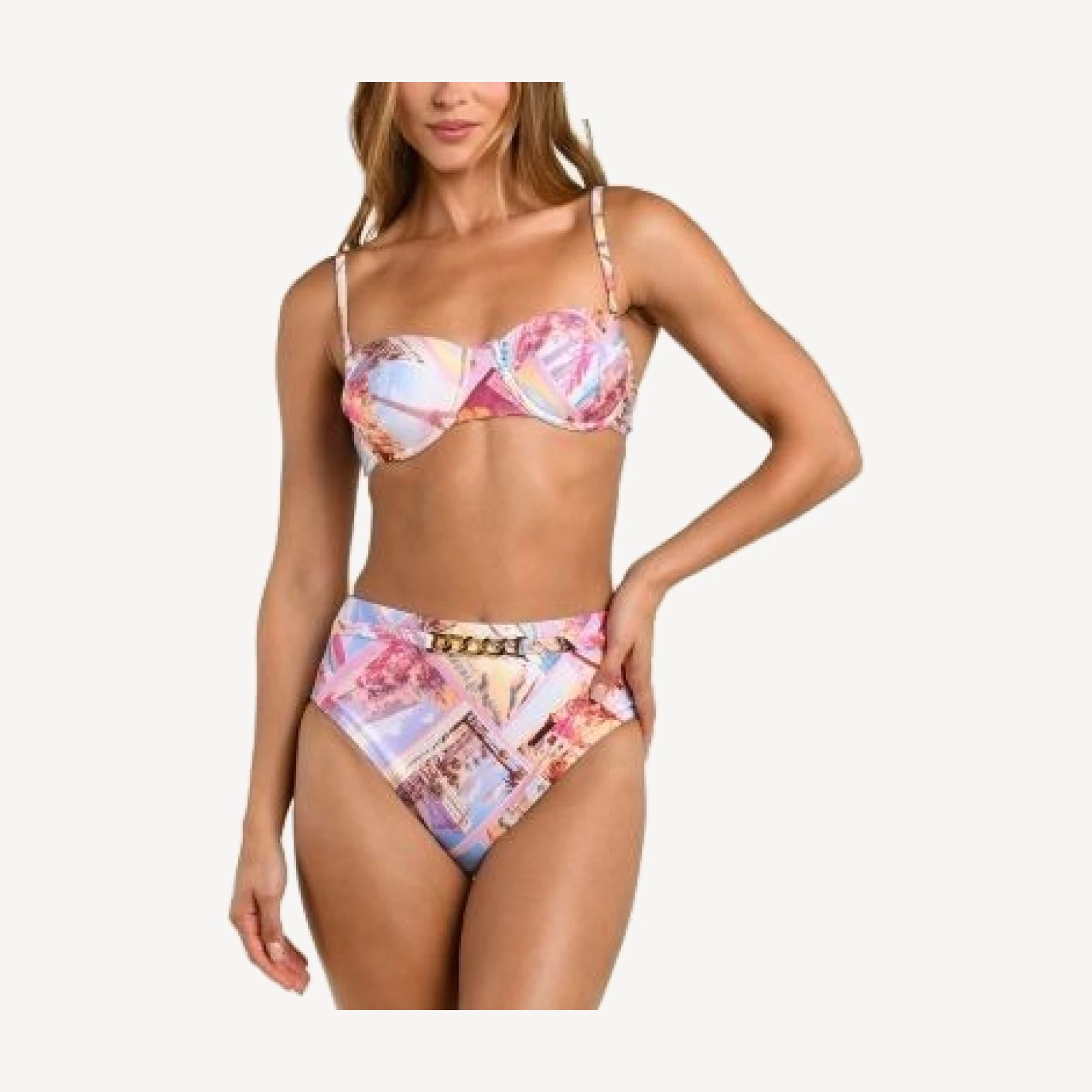 L'Agence Vanessa Postcard Print High Waist Bikini Bottom