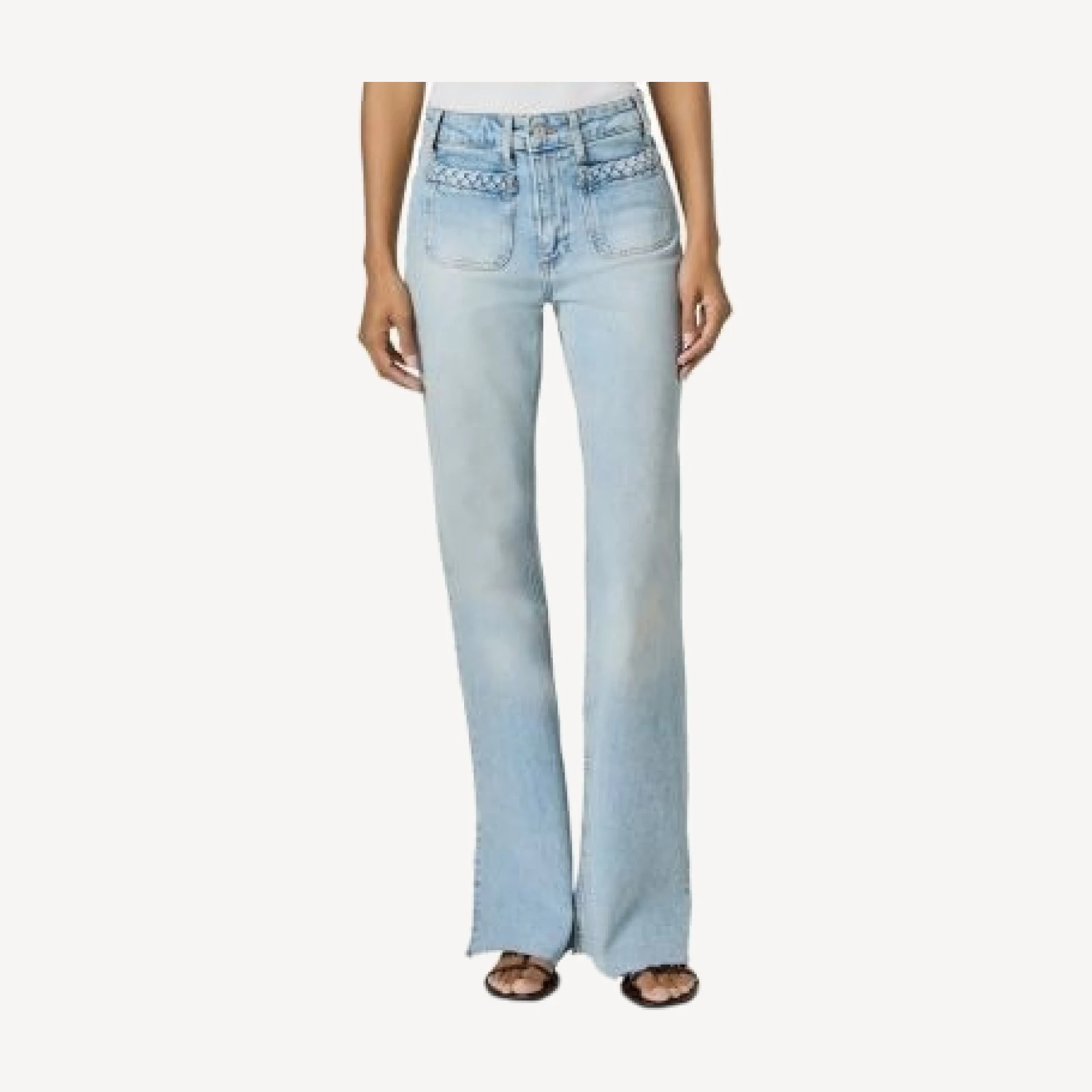 Paige Sofia Braided Patch Pocket Mid Rise Flare Leg Jeans in Montebello
