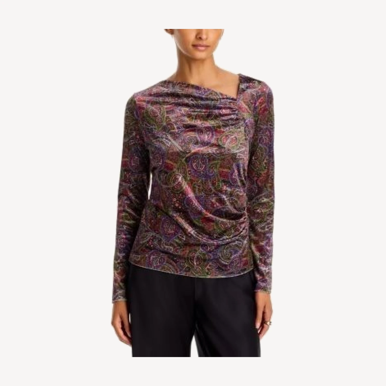 Johnny Was Stretch Velvet Asymmetric Top