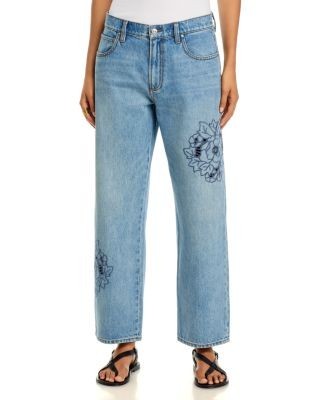 Paige Rylann High Rise Ankle Straight Jeans in Sail On Embroidered