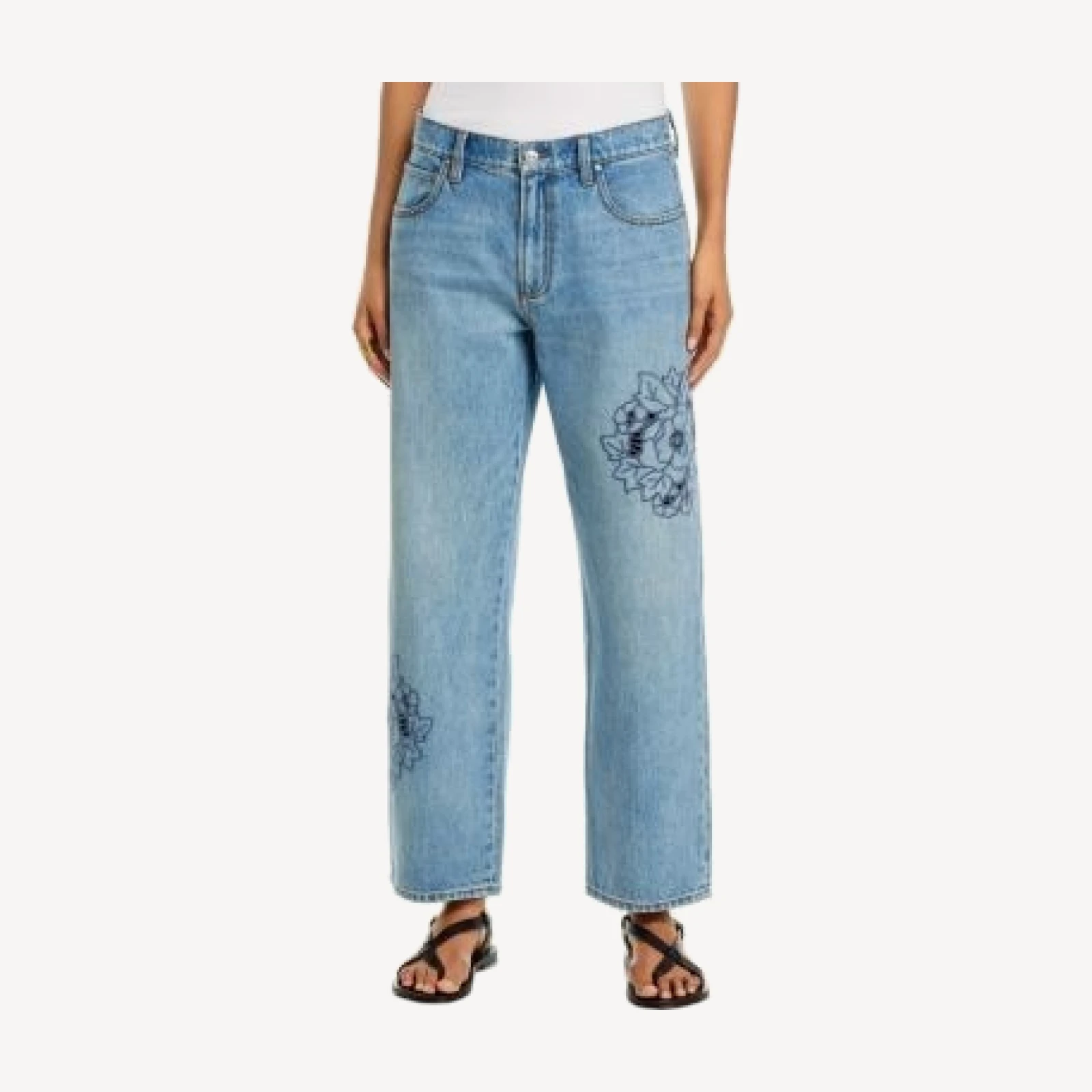 Paige Rylann High Rise Ankle Straight Jeans in Sail On Embroidered