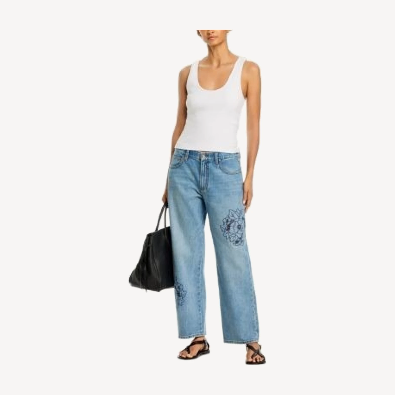 Paige Rylann High Rise Ankle Straight Jeans in Sail On Embroidered