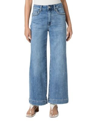 Paige Petite Anessa Braided Pocket High Rise Wide Jeans in Encino