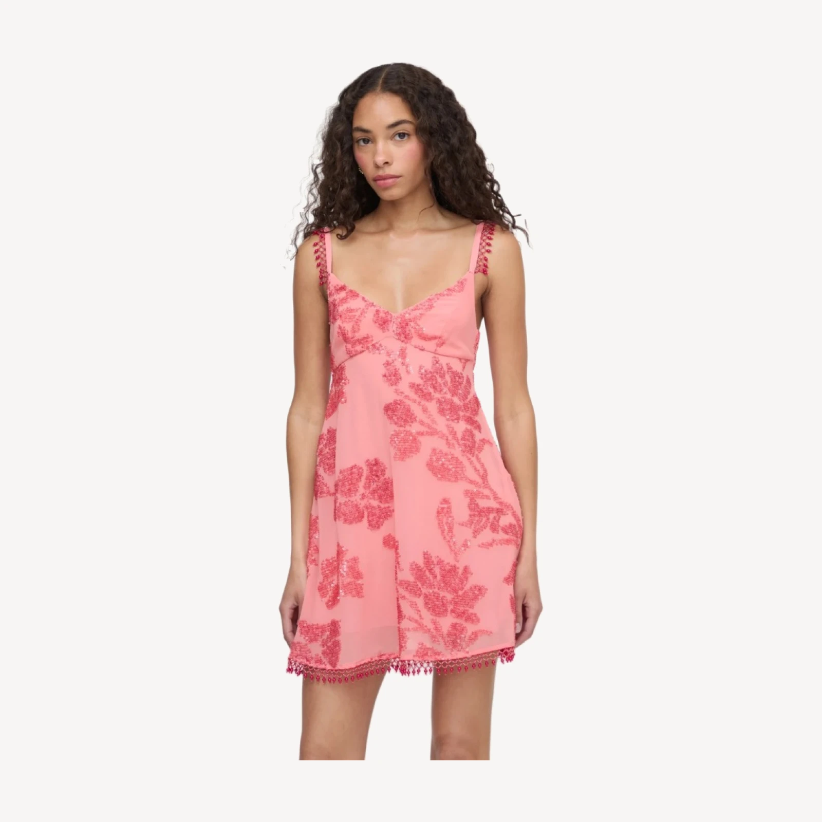 The Trix Dress - Coral Georgette With Sequins