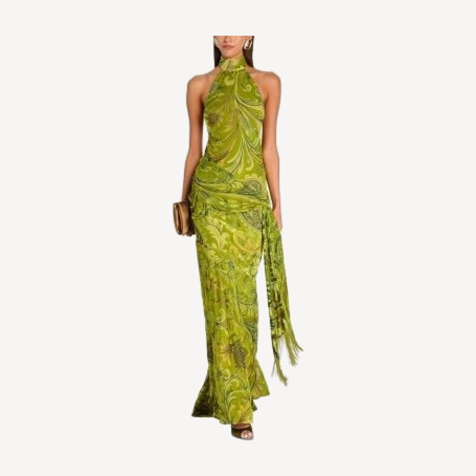 Retrofete Protea High Neck Printed Velvet Gown
