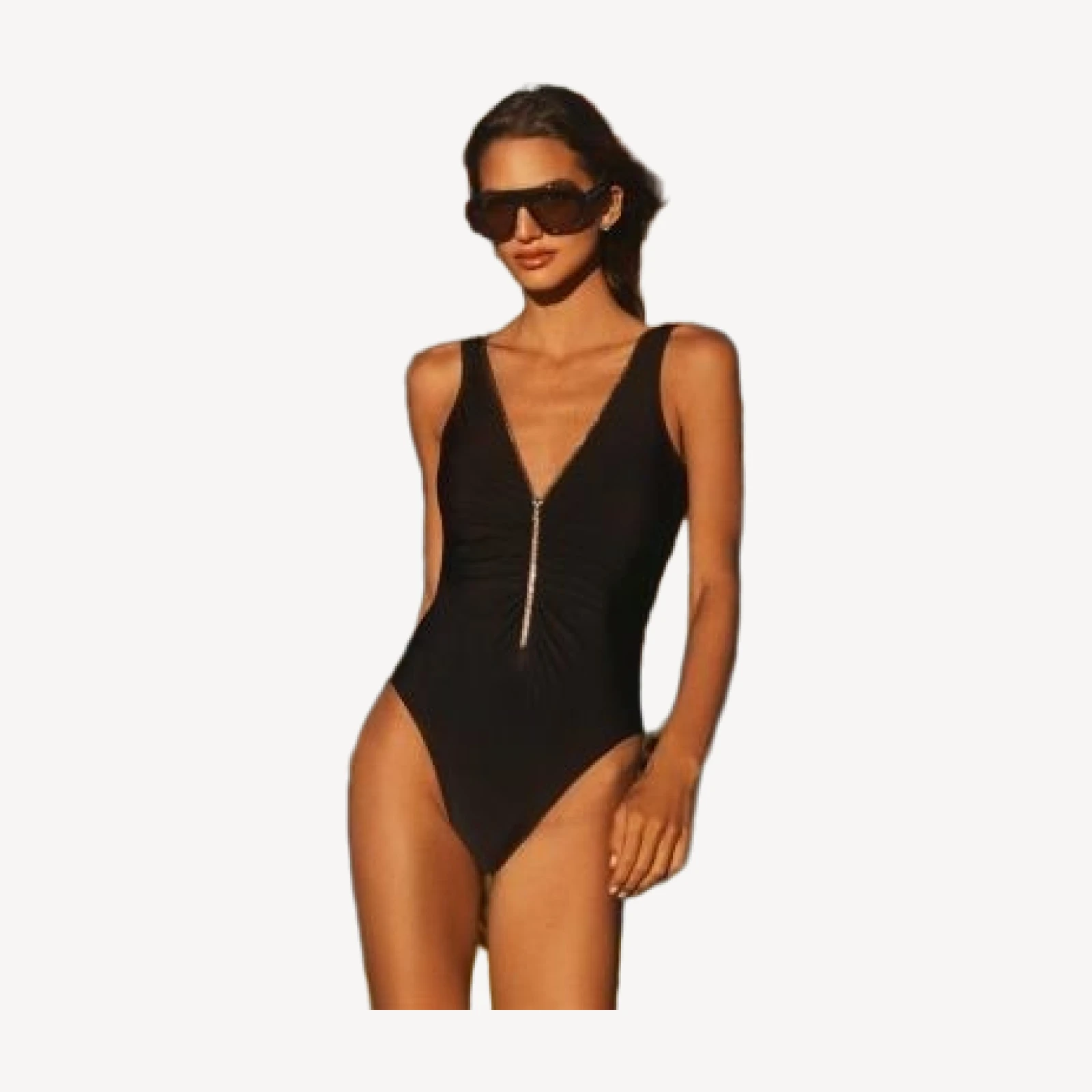 L'Agence Dorrie Solid Plunge One Piece Swimsuit