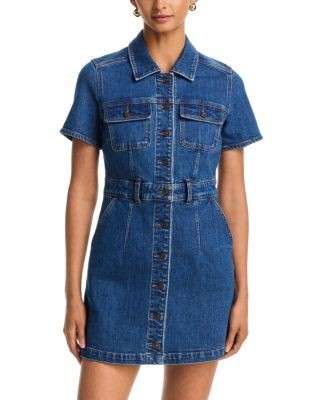 Paige Jenny Denim Button Front Mini Dress in Delancey