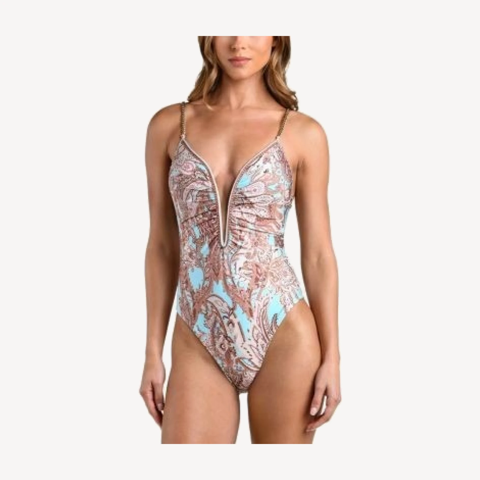 L'Agence Lilou Traditional Paisley Plunge One Piece Swimsuit