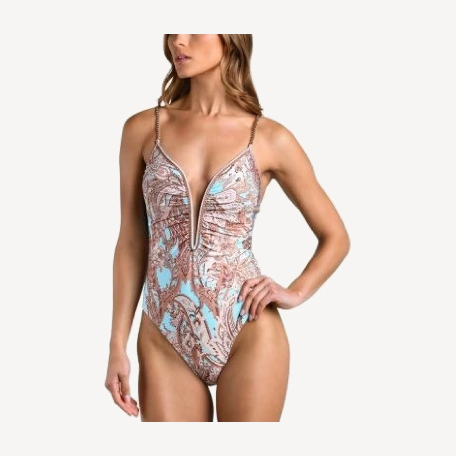 L'Agence Lilou Traditional Paisley Plunge One Piece Swimsuit