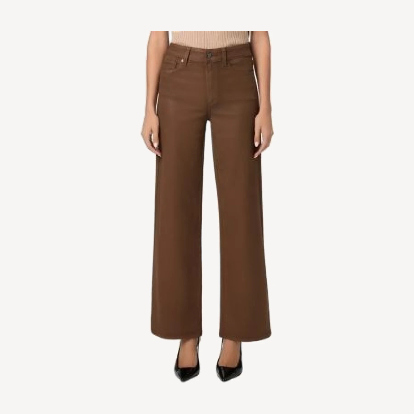 Paige Anessa High Rise Wide Leg Jeans in Cognac Coated