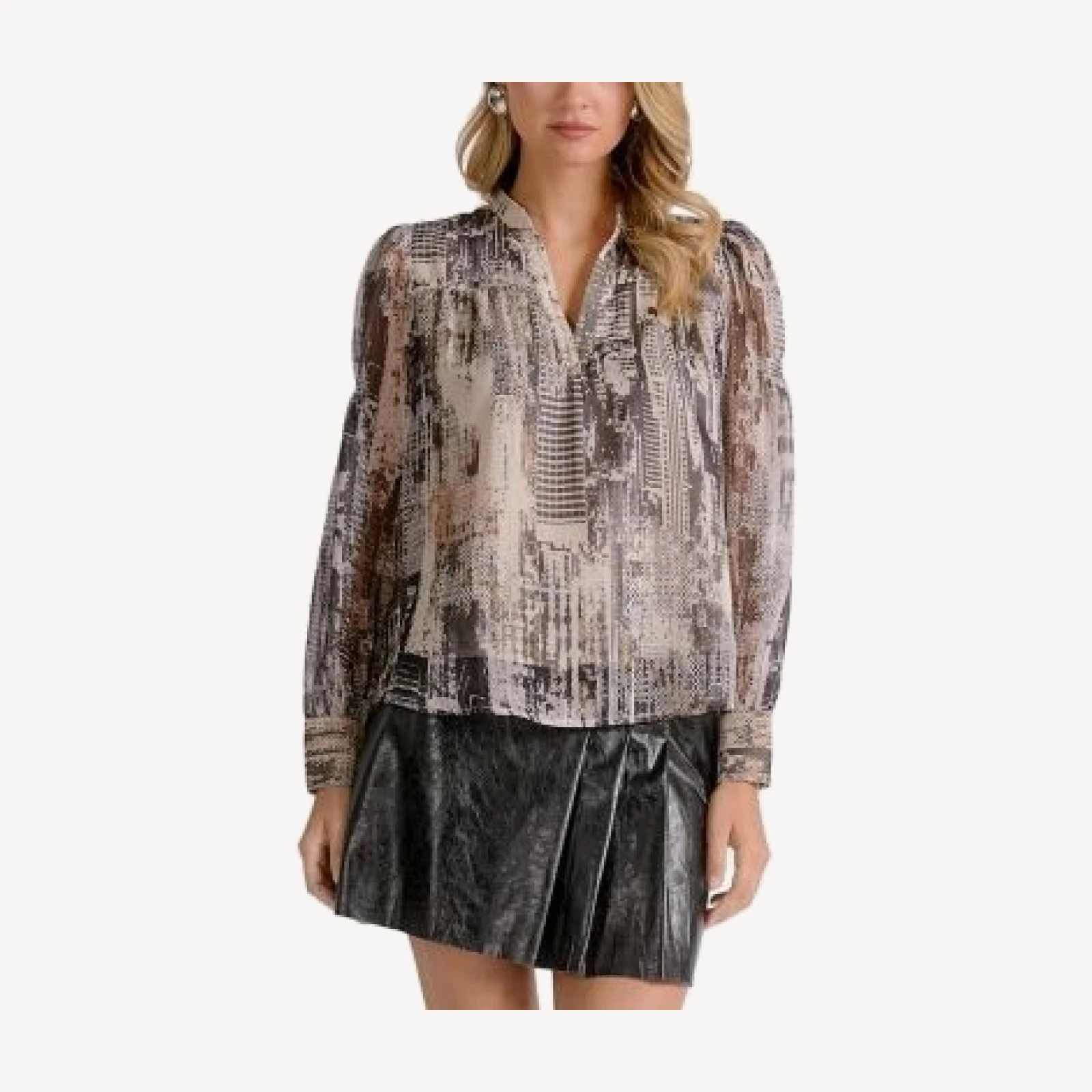 Elan Long Sleeve V Neck Peasant Top