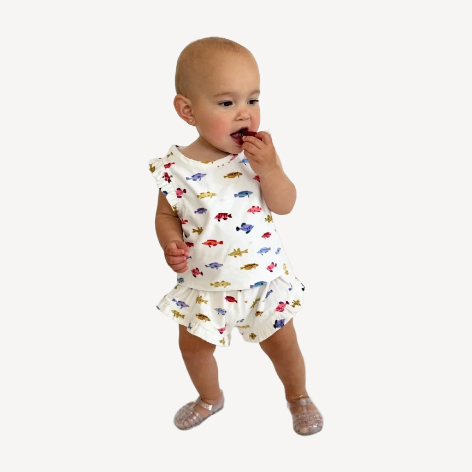 The Baby Lala Short Set - White Rainbow Fish