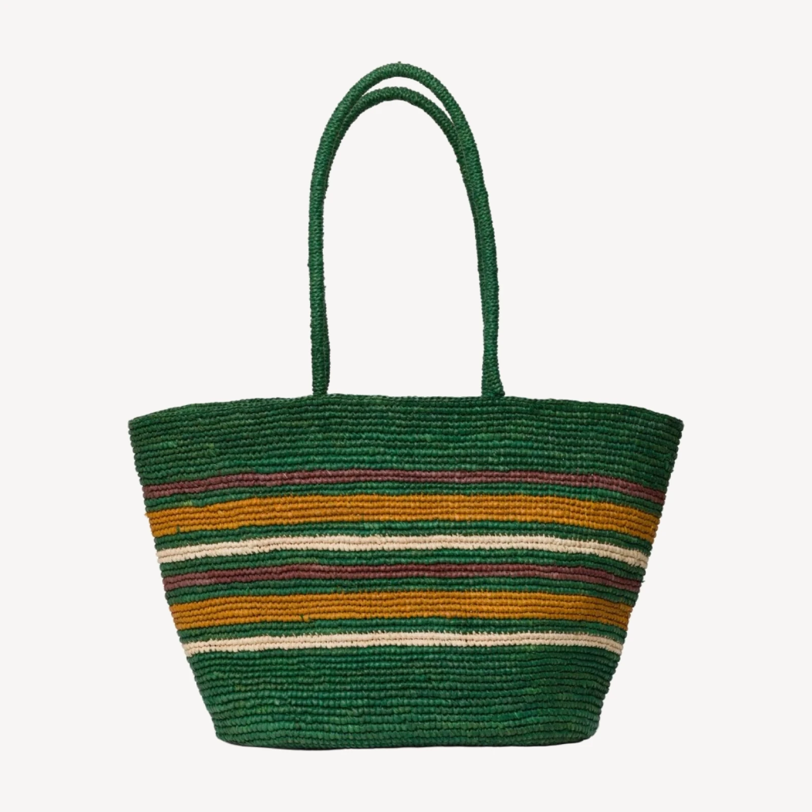 HARBOUR TOTE -- GREEN STRIPED RAFFIA