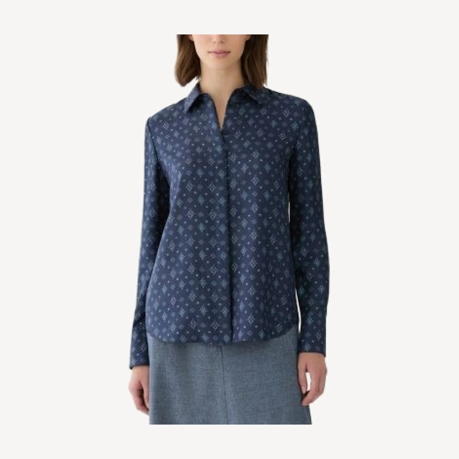 Lafayette 148 New York Scottie Geometric Print Silk Blouse