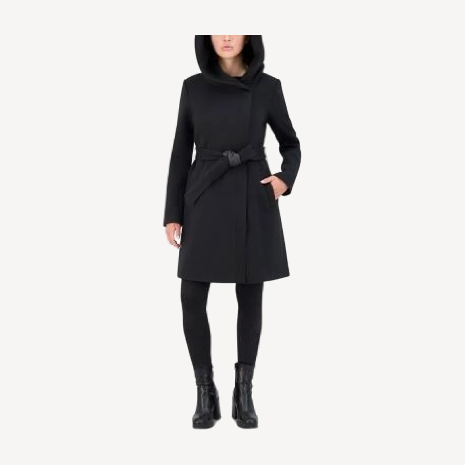 Cole Haan Belted Asymmetric Zip Front Soft Twill Coat