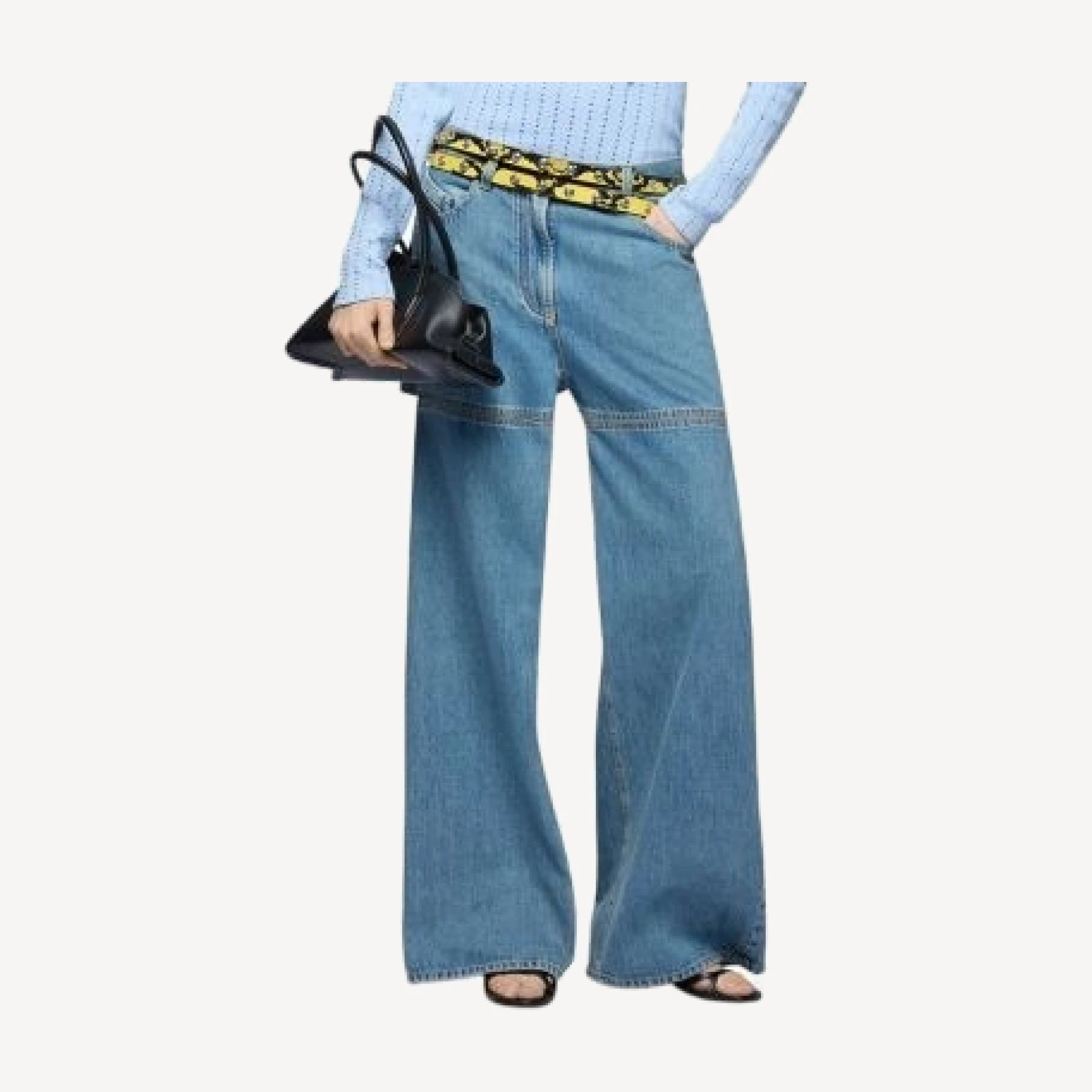 The Attico Cutout Wide Leg Jeans in Sky Blue