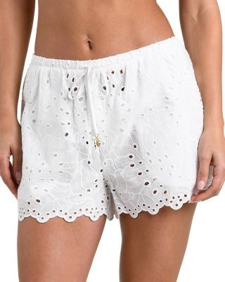 L'Agence Enyo Monstera Eyelet Cover-Up Shorts