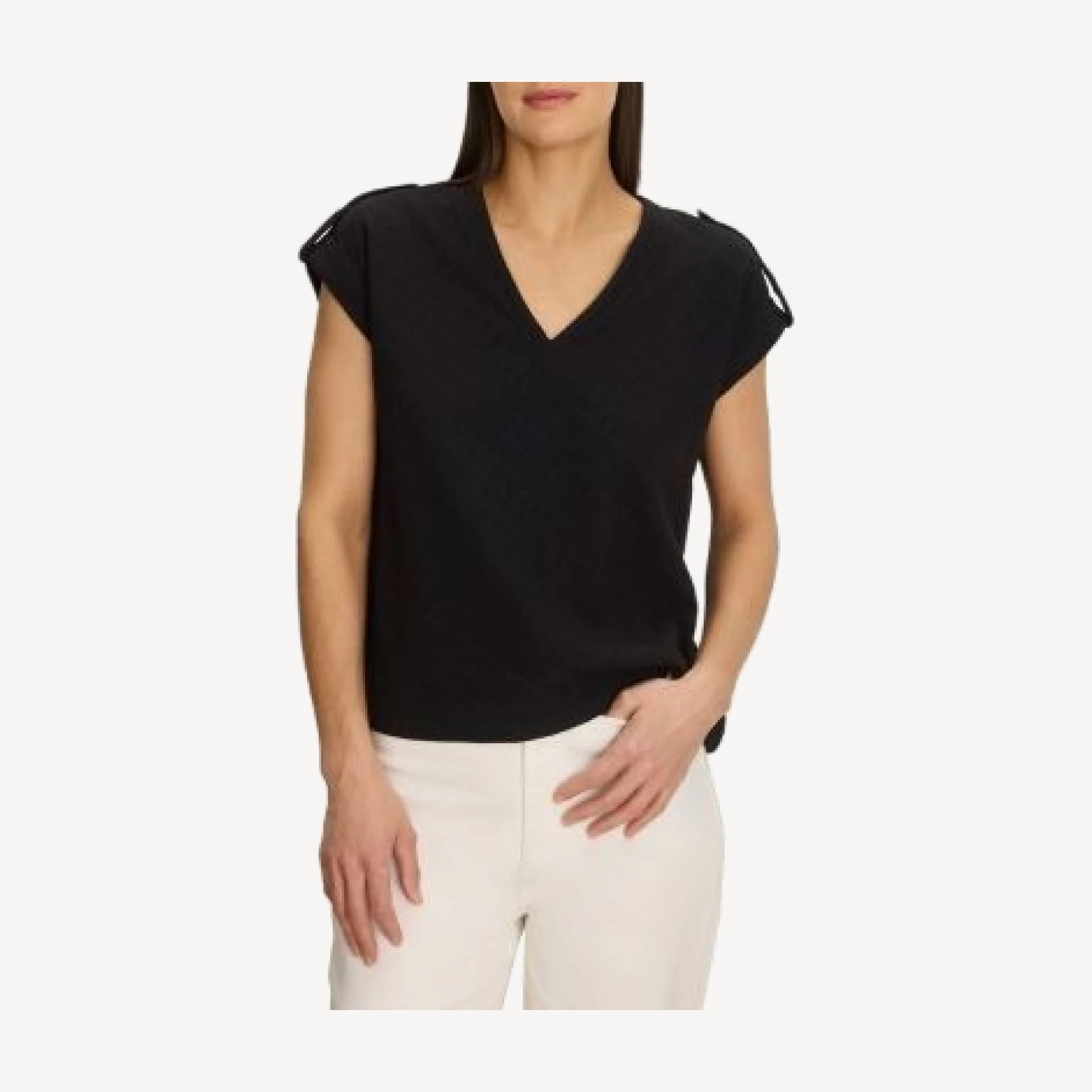 Nzt By Nic+Zoe Lace Knit Cap Sleeve Tee