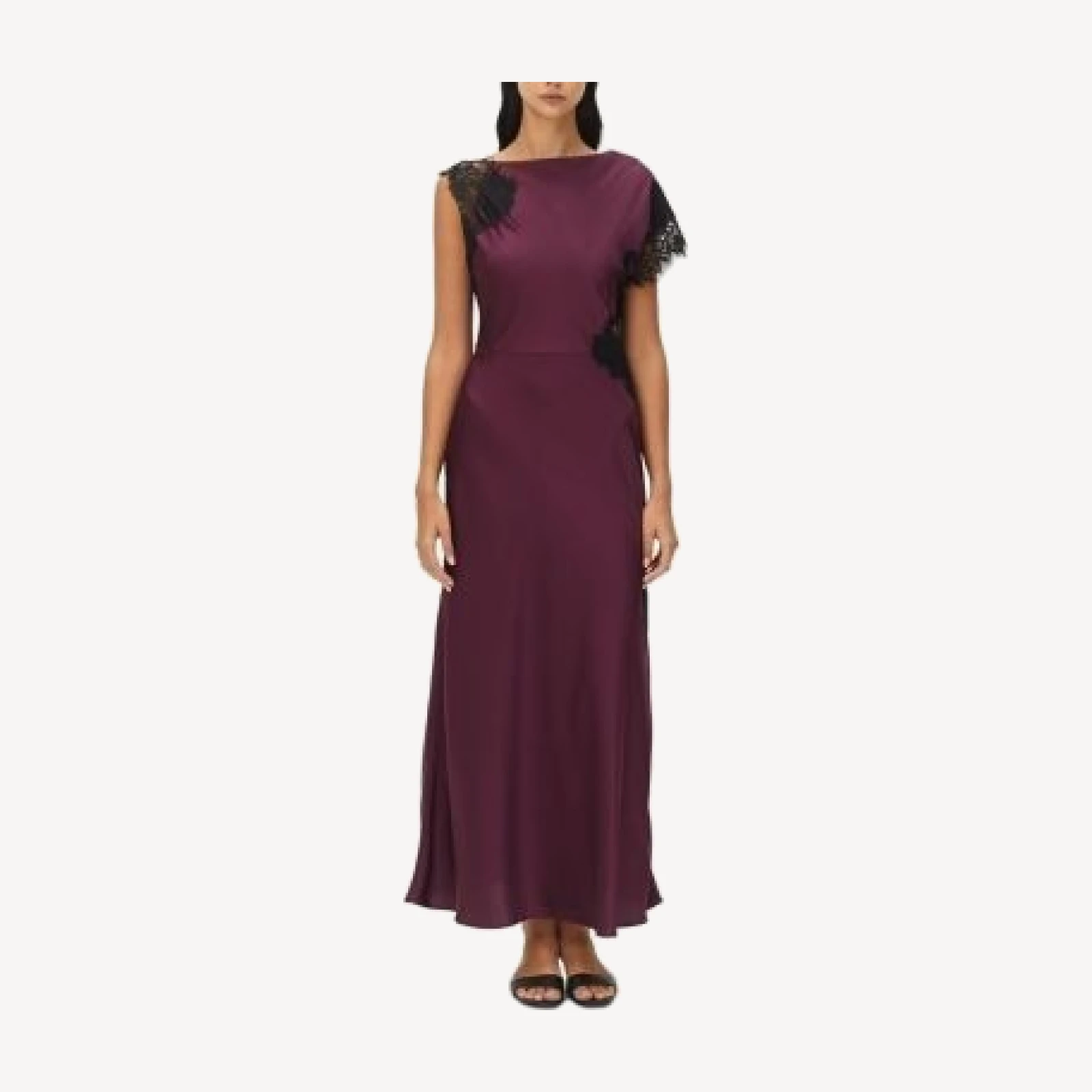 Elodie The Label Maris Satin Lace Trim Asymmetric Dress