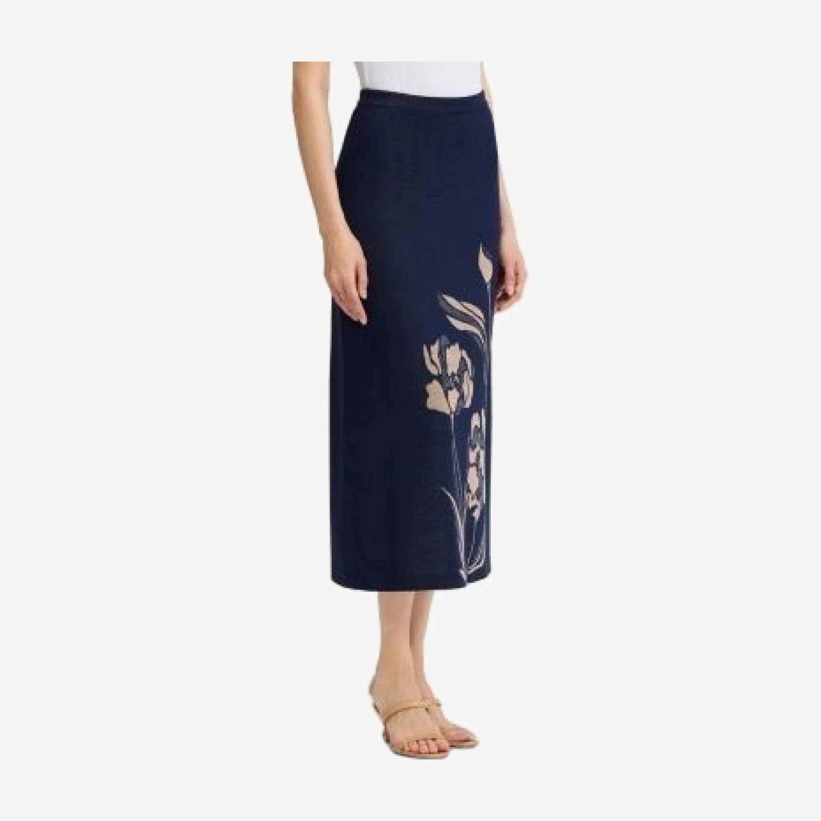 Ming Wang Straight Floral Jacquard Soft Knit Maxi Skirt