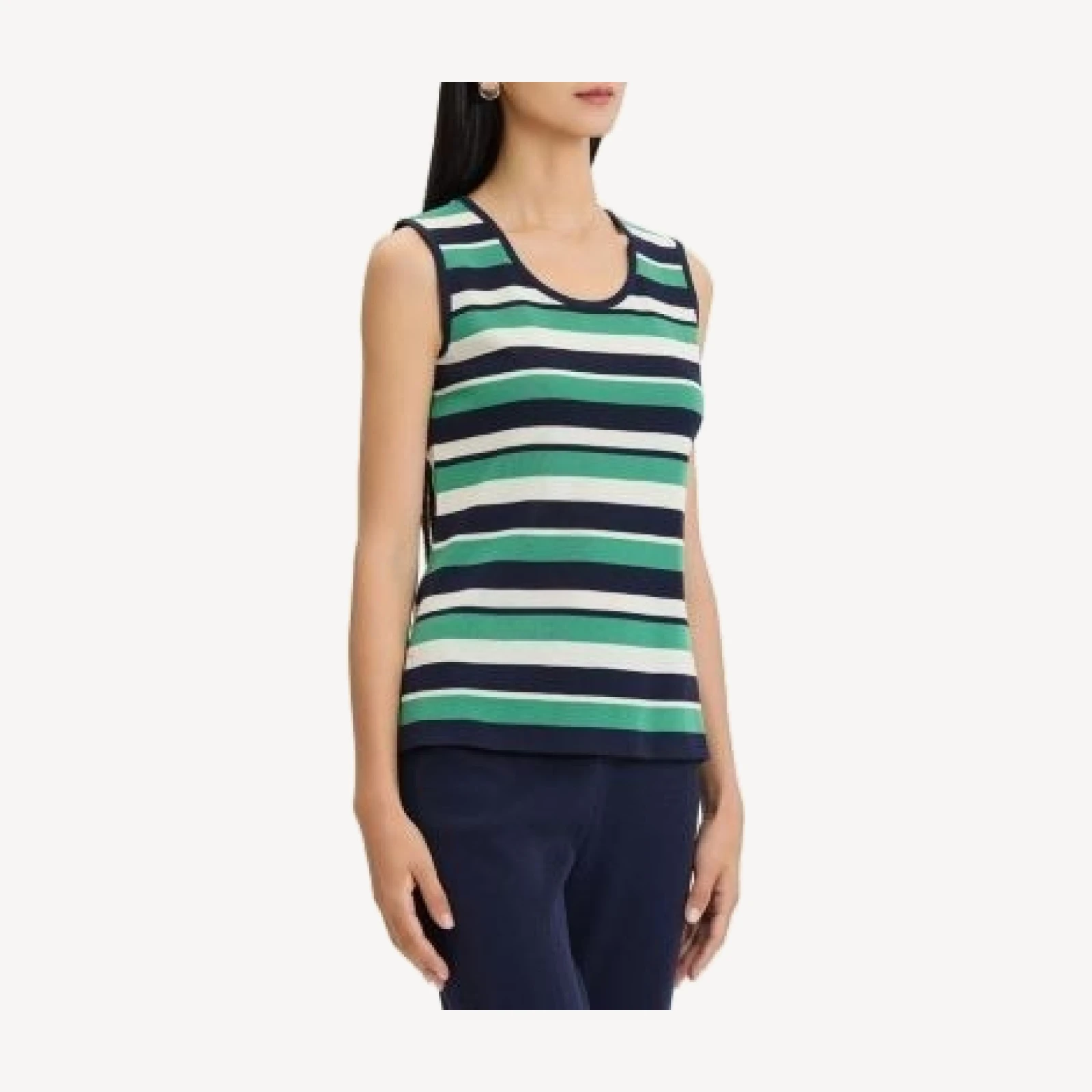 Ming Wang Stripe Scoop Neck Mid-Length Knit Tank